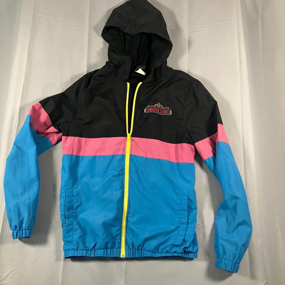 Universal Studios Retro Colorblock Windbreaker Jacket Men’s‎ Small Neon Zip